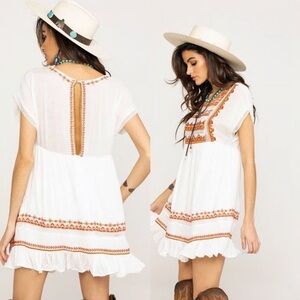 Free People Boho White and Orange Mini Dress or Tunic